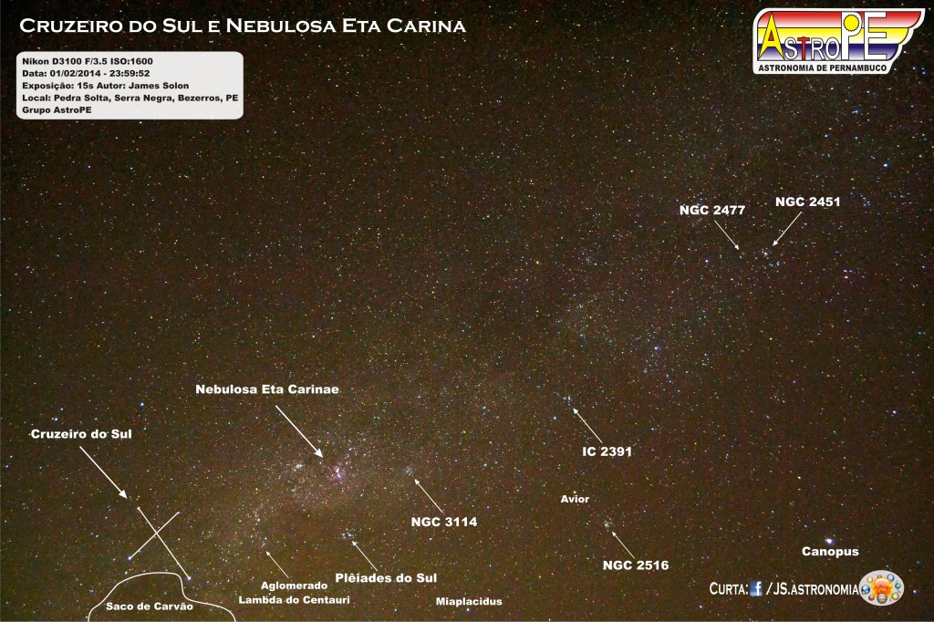 Cruzeiro do Sul e Nebulosa Eta Carina - Bezerros - fevereiro - 2014