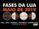 Fases da Lua em maio de 2019.