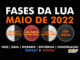 Fases da Lua em maio de 2022.