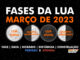 Fases da Lua em março de 2023.